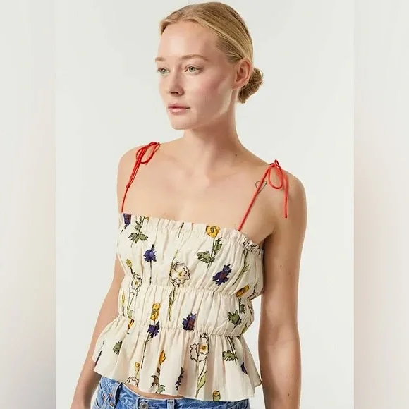 NWT Rhode Julieta Peplum Top in Saba Tie Straps Sz Large - Picture 8 of 14